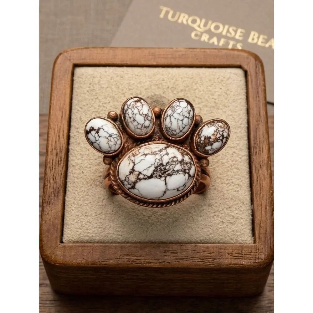 Wild Horse Turquoise Paw Print Statement Ring | Copper & Rope Detail | NEW